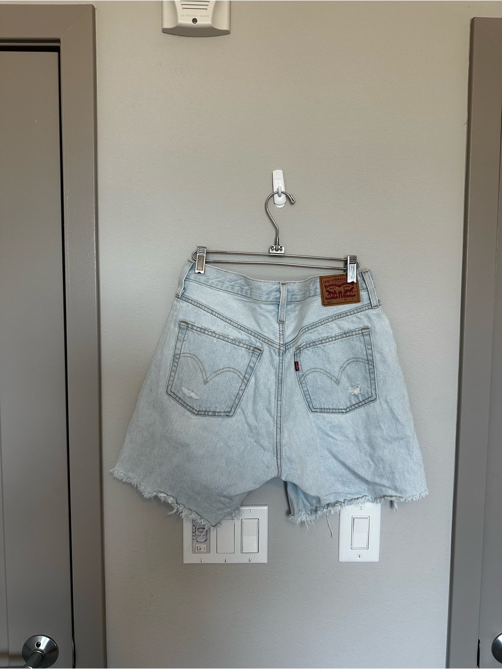 Levi's Light Blue Distressed Denim Shorts - Picture 2 of 4